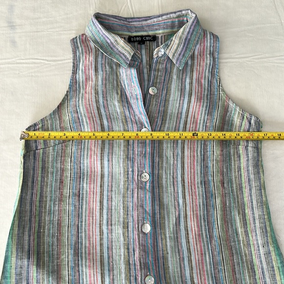 BOHO CHIC Women’s Multi Color Striped Collar Sleeveless Buttondown Front|Back S - Picture 10 of 12